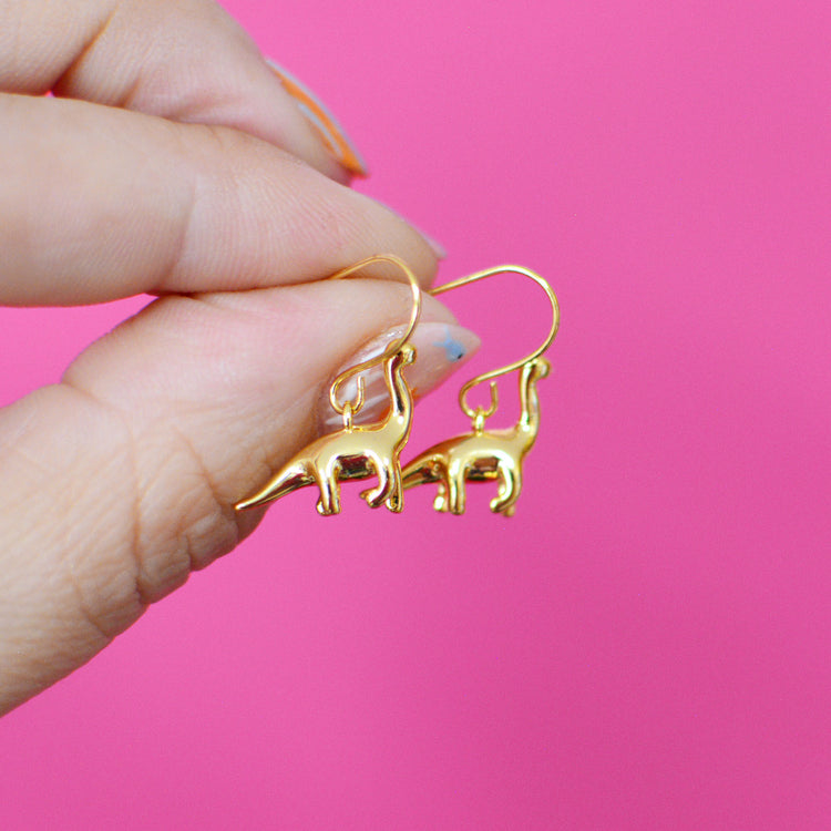 Brontosaurus Dinosaur Gold Earrings