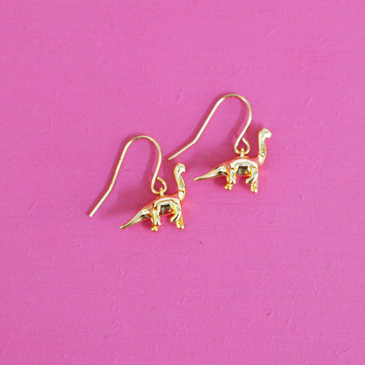 Brontosaurus Dinosaur Gold Earrings