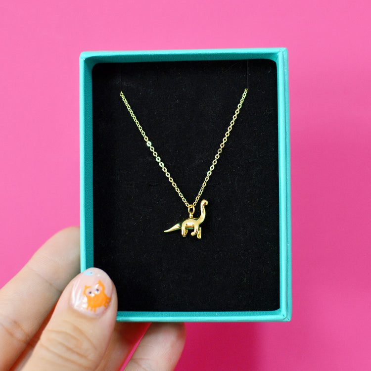 Brontosaurus Dinosaur Gold Necklace