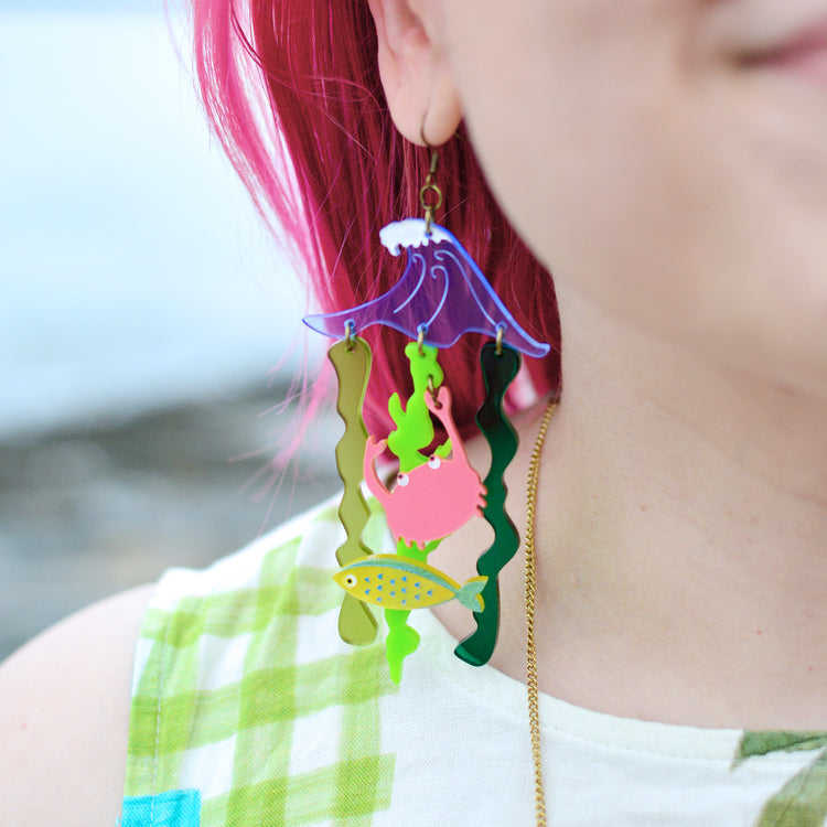 Seaside Crab and Fish Statement Earrings