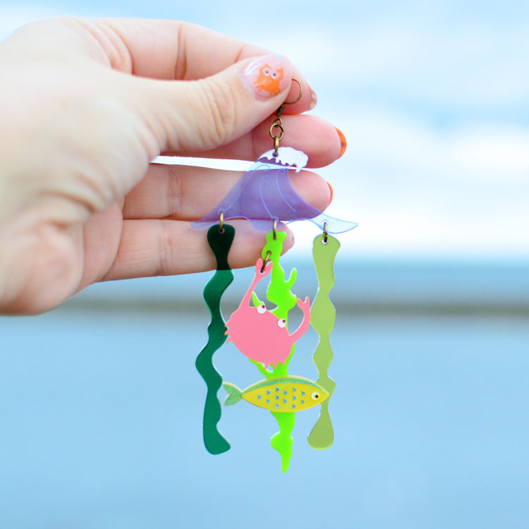 Seaside Crab and Fish Statement Earrings