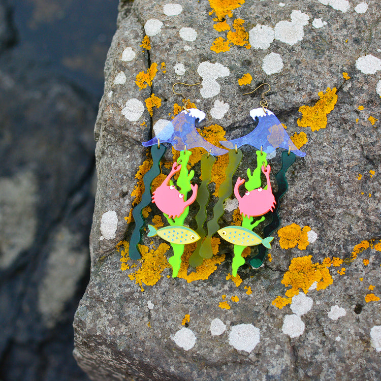 Seaside Crab and Fish Statement Earrings