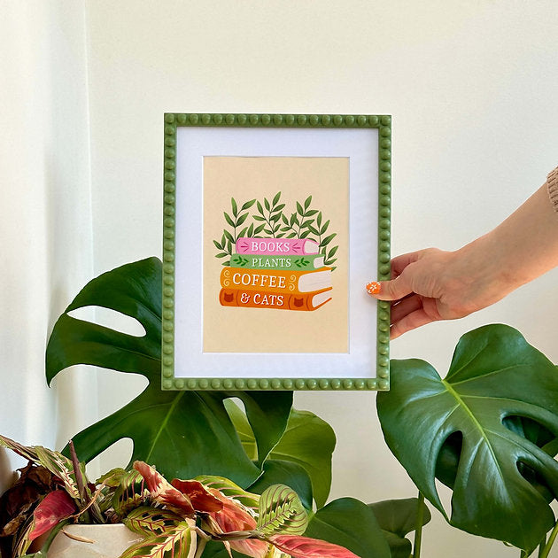 Books, Plants, Coffee and Cats A5 Print