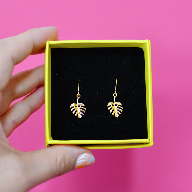 Monstera Leaf Gold Earrings
