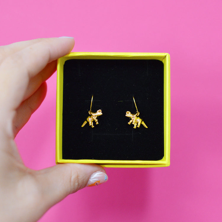 Triceratops Dinosaur Gold Earrings