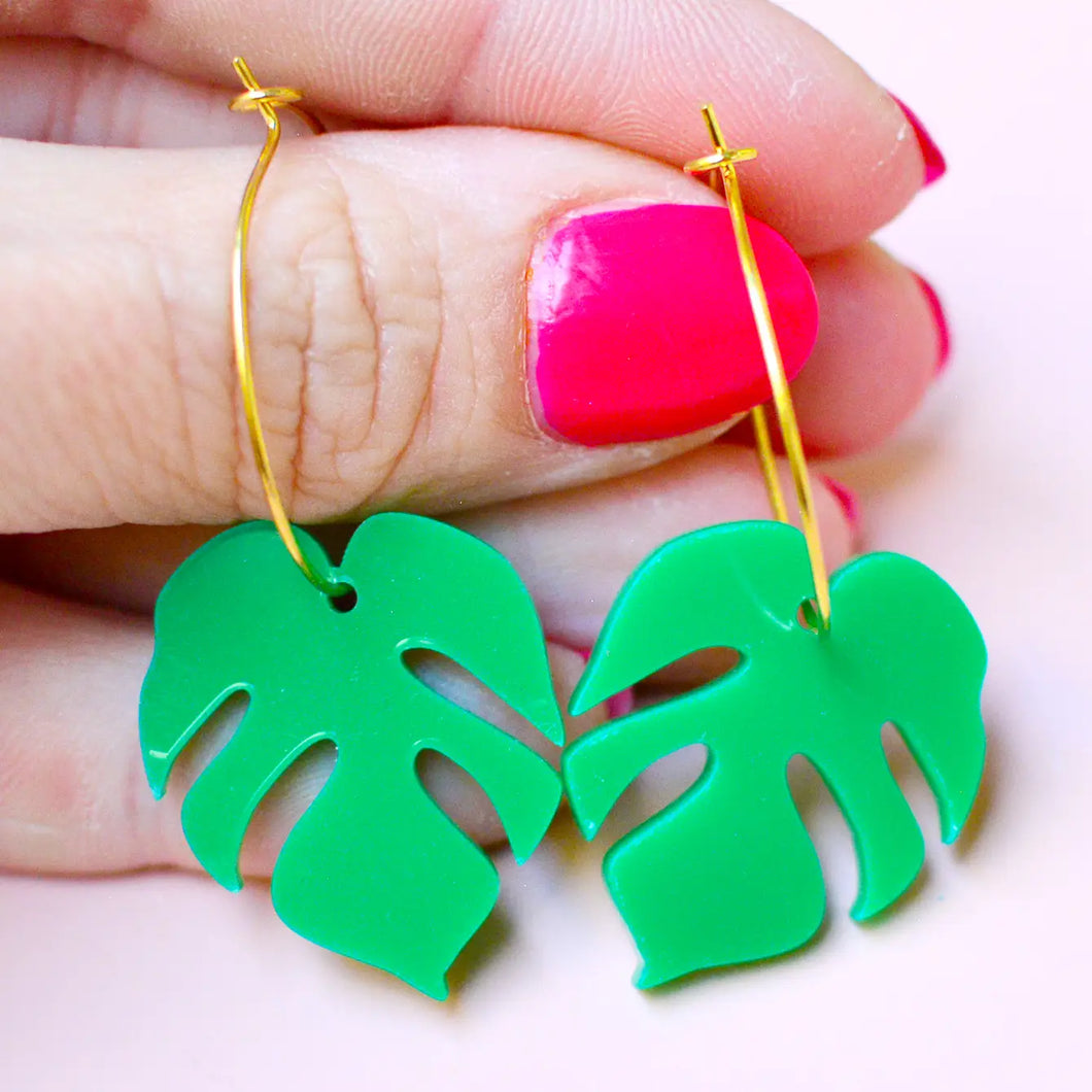Monstera Hoop Earrings
