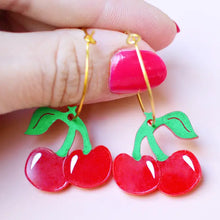 Load image into Gallery viewer, Cherry Hoop Earrings
