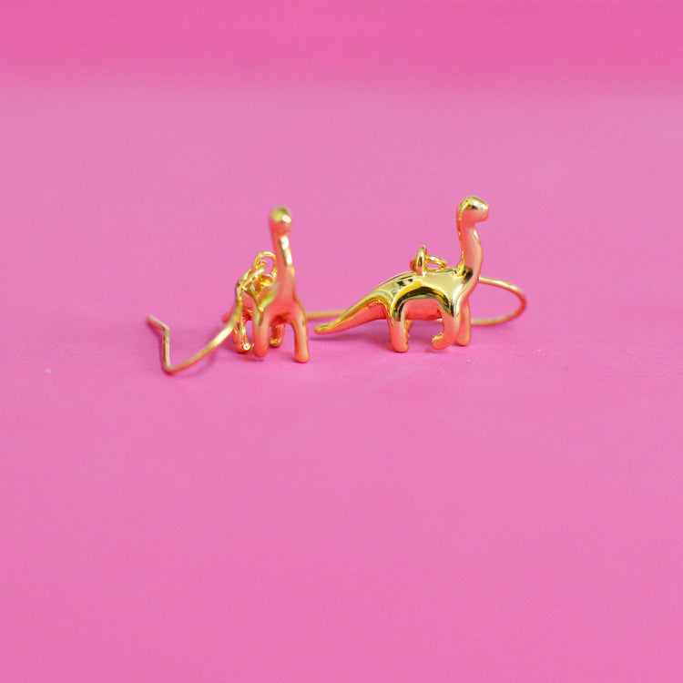 Brontosaurus Dinosaur Gold Earrings