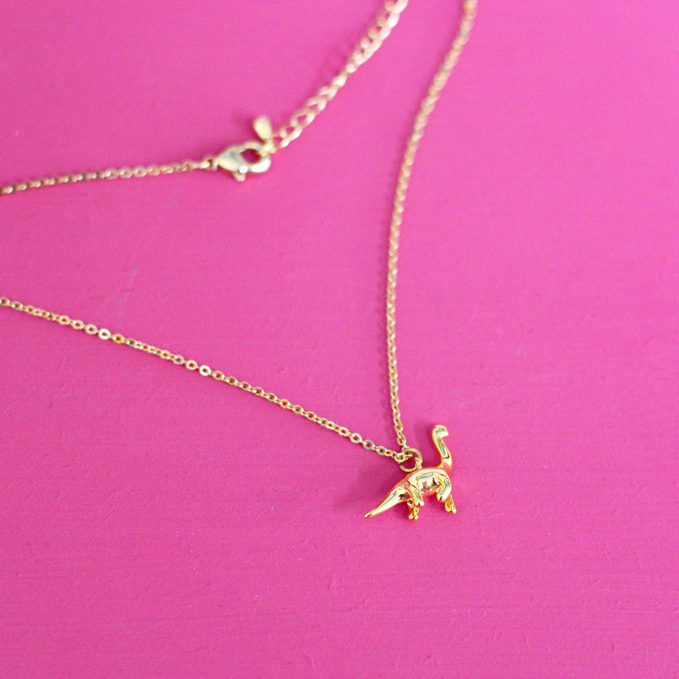 Brontosaurus Dinosaur Gold Necklace