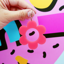 Load image into Gallery viewer, Neon Pink Daisy Statement Earrings
