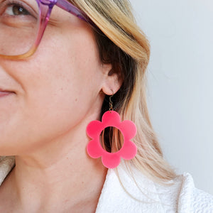 Neon Pink Daisy Statement Earrings