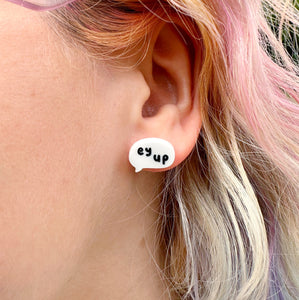 SUPER SECONDS Ey Up Speech Bubble Stud Earrings v2