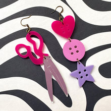 Load image into Gallery viewer, Scissors and Buttons Statement Earrings
