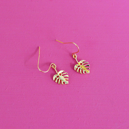 Monstera Leaf Gold Earrings