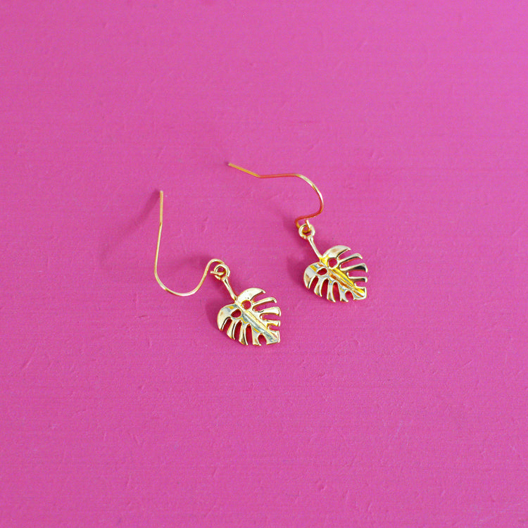 Monstera Leaf Gold Earrings