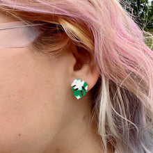 Load image into Gallery viewer, Recycled Variegated Monstera Stud Earrings
