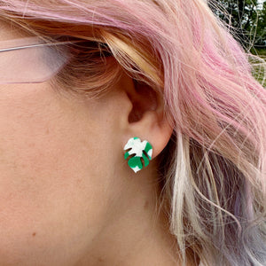 Recycled Variegated Monstera Stud Earrings
