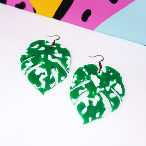 Recycled variegated Monstera Statement Earrings