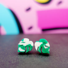Load image into Gallery viewer, Recycled Variegated Monstera Stud Earrings
