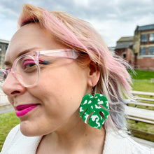Load image into Gallery viewer, Recycled variegated Monstera Statement Earrings
