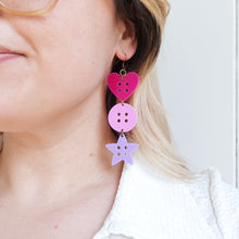 Load image into Gallery viewer, Scissors and Buttons Statement Earrings

