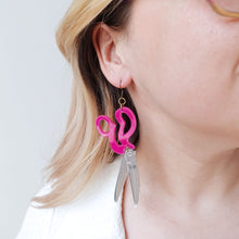 Load image into Gallery viewer, Scissors and Buttons Statement Earrings
