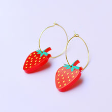 Load image into Gallery viewer, Strawberry Hoop Earrings
