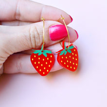 Load image into Gallery viewer, Strawberry Hoop Earrings
