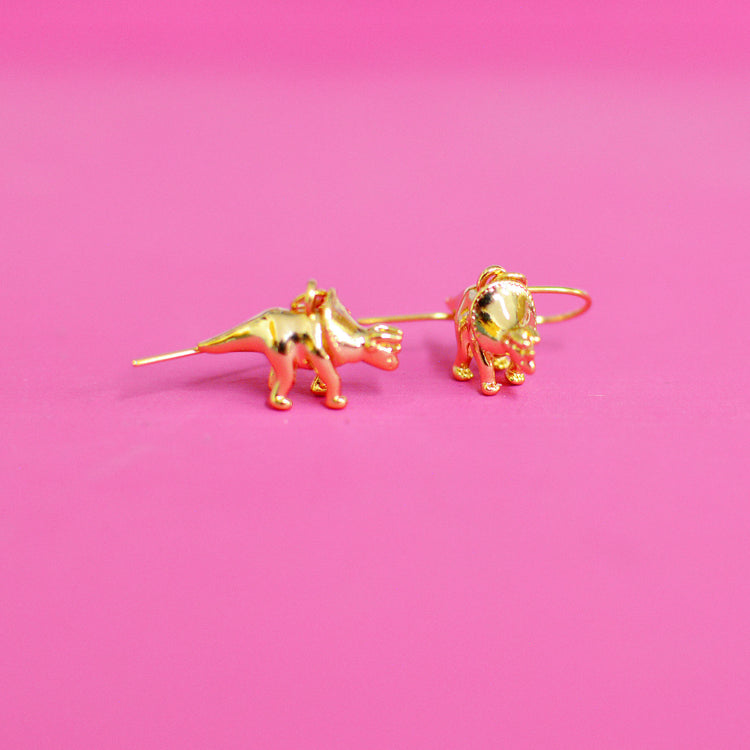 Triceratops Dinosaur Gold Earrings