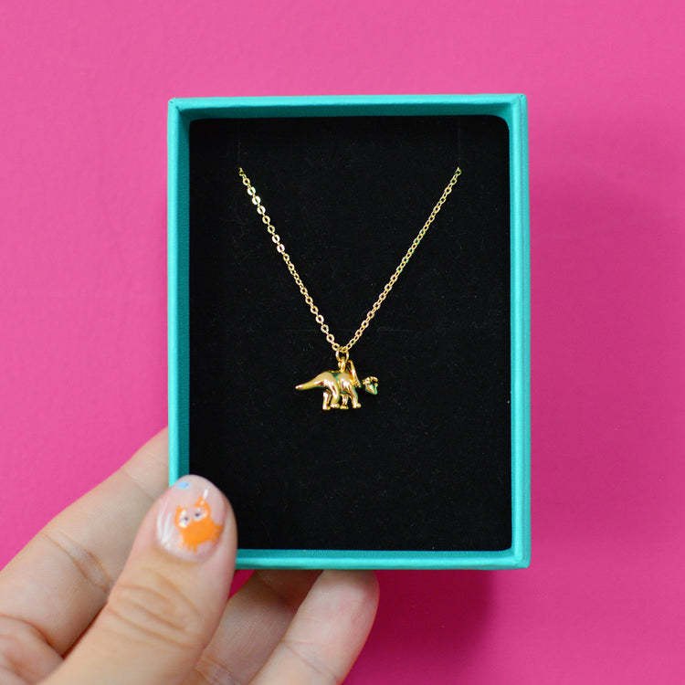 Triceratops Dinosaur Gold Necklace