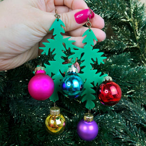Christmas Tree Branch Earrings with REAL Baubles