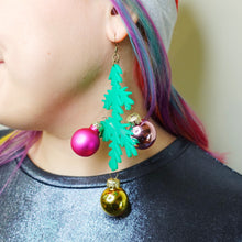 Load image into Gallery viewer, Christmas Tree Branch Earrings with REAL Baubles
