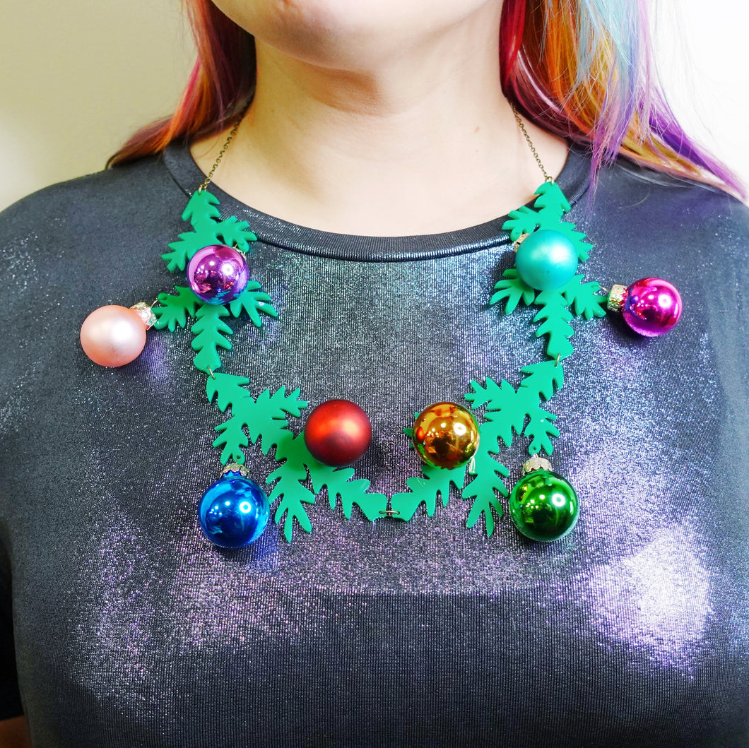 Christmas Tree Branch Necklace with REAL Baubles