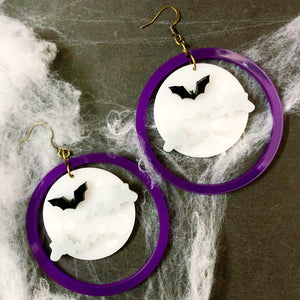 Purple Creepy Moon Halloween Earrings