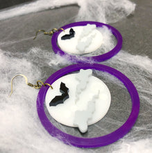 Load image into Gallery viewer, Purple Creepy Moon Halloween Earrings

