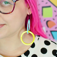 Load image into Gallery viewer, Infinity Hoop Statement Earrings - Mint/Yellow
