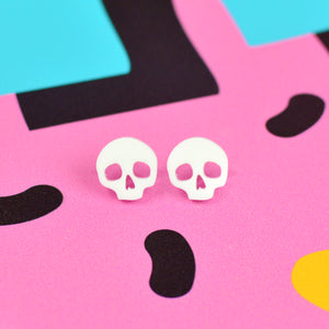 Skull Stud Earrings - White